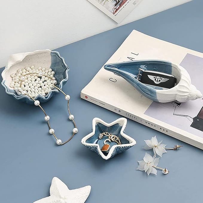 Starfish Jewelry Dish Tray - Ceramic Ring and Trinket Holder - Ocean Style Table Decoration for Earrings and Candy Storage
