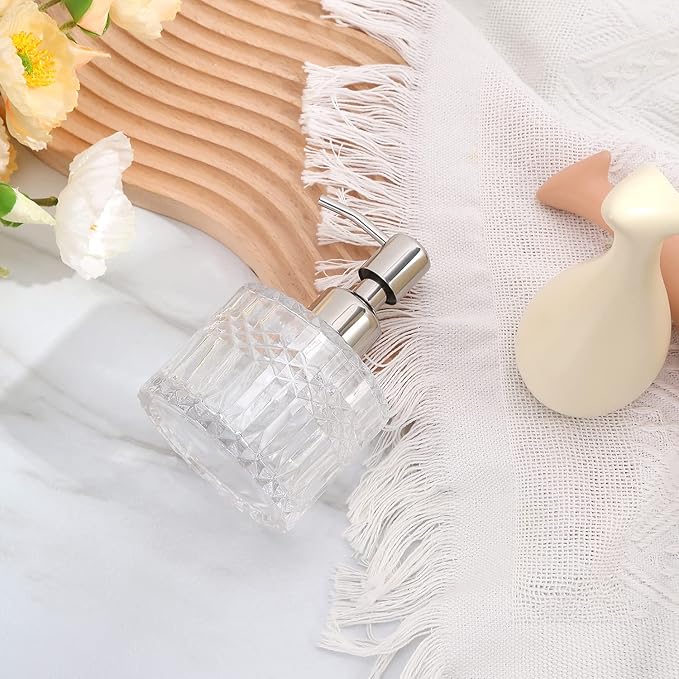 YunNasi Soap Dispenser with Stainless Steel Pump, Clear Crystal Design, Vintage and Elegant, Refillable Liquid Hand Soap Dish Soap Dispensers for Bathroom Counter, Kitchen Sink (Style 5)