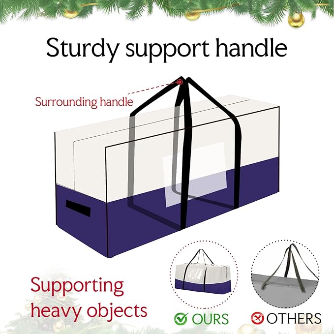 Christmas Tree Bag,Fits Up 8 Ft Tall Artificial Trees,600D Oxford Material,Heavy Duty Tree Bag,Dampproof Storage Bag with Durable Reinforced Handles & Dual Zipper&Transparent Pocket