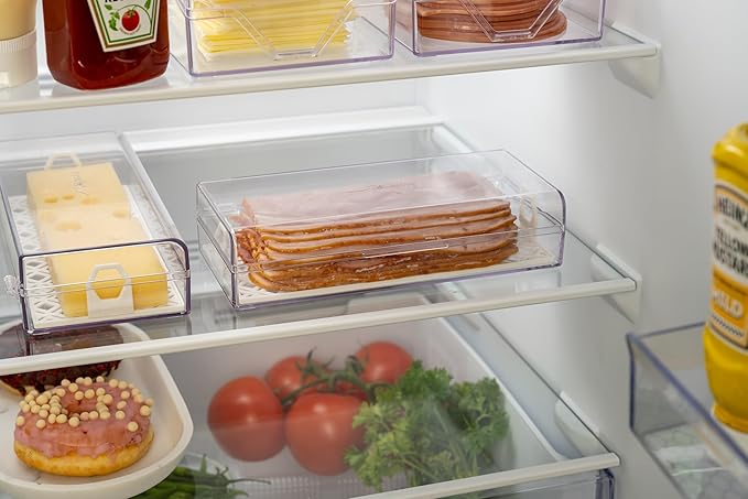 Pikanty Deli Keeper | Fridge Storage Container with Hinged Lid and Removable Tray | Small Cold Cuts Organizer | Dishwasher Safe | Made in USA
