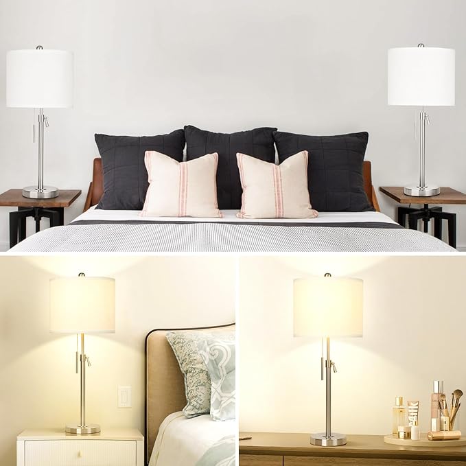 Qingmiao Table Lamps Set of 2, 22" to 30" Adjustable Nightstand Lamps for Bedroom, Dimmable End Table Lamps for Living Room Console Entry Farmhouse Home Decor, New House Warming Gifts