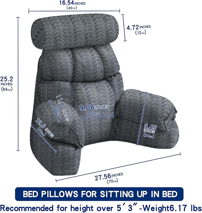 FXXUDVNIIN Back Pillow for Bed Sitting up – with 9.4" Armrest, for Reading, Gaming, Relaxing. Also Serves as tv Pillows for Sitting in Bed, Floor Pillow & Back Support for Adults.