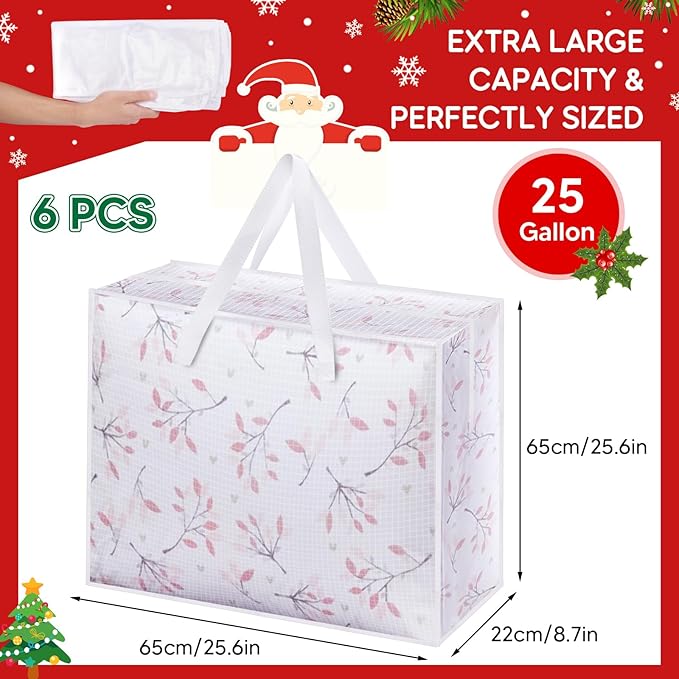 6PCS Christmas Wreath Storage Container, 25" Large Moving Bags Garland Container Clear Storage Bags with Handles Zippers Clear Christmas Storage Bags for Xmas Seasonal Holiday Wreath Storage Wrapping