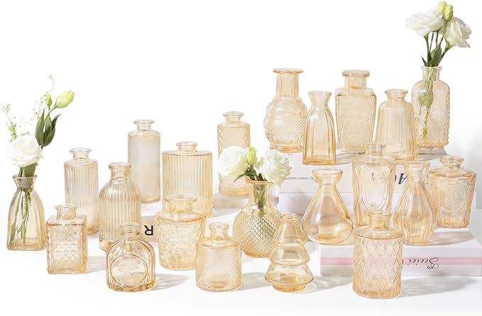 RUCKACE Bud Vases in Bulk 22 Gold Glass Small Vases Flower Vase for Centerpiece Table Wedding Decorations Home Decor Party