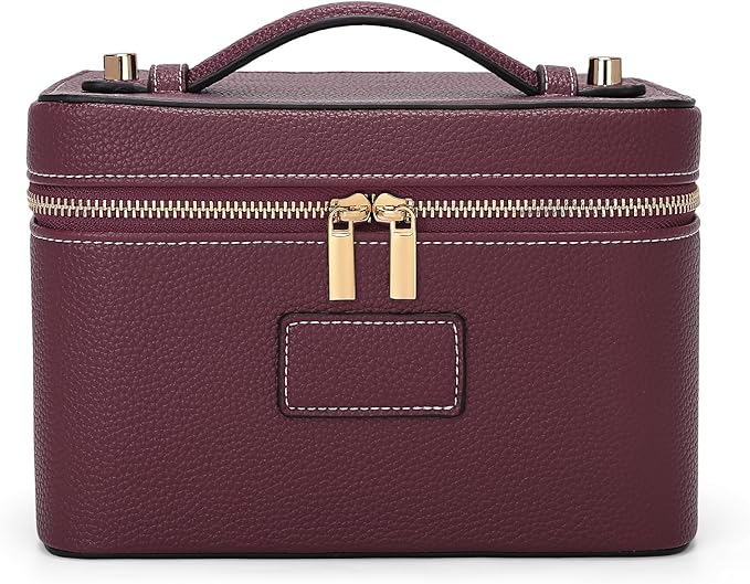HiTotes Makeup Bag Vanity Case for Women Leather Cosmetic Bag Travel Toiletry Bags Portable Makeup Organizer Case