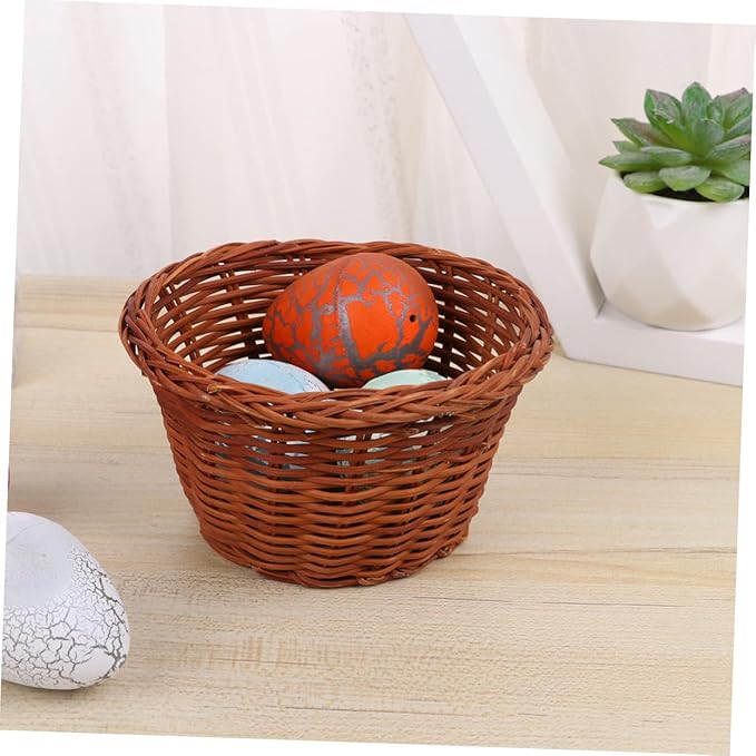 PRETYZOOM Round Mini Easter Basket Weaving Storage Holder Decorative Storage for Home Nursery and Festivals Height Natural Vine Material