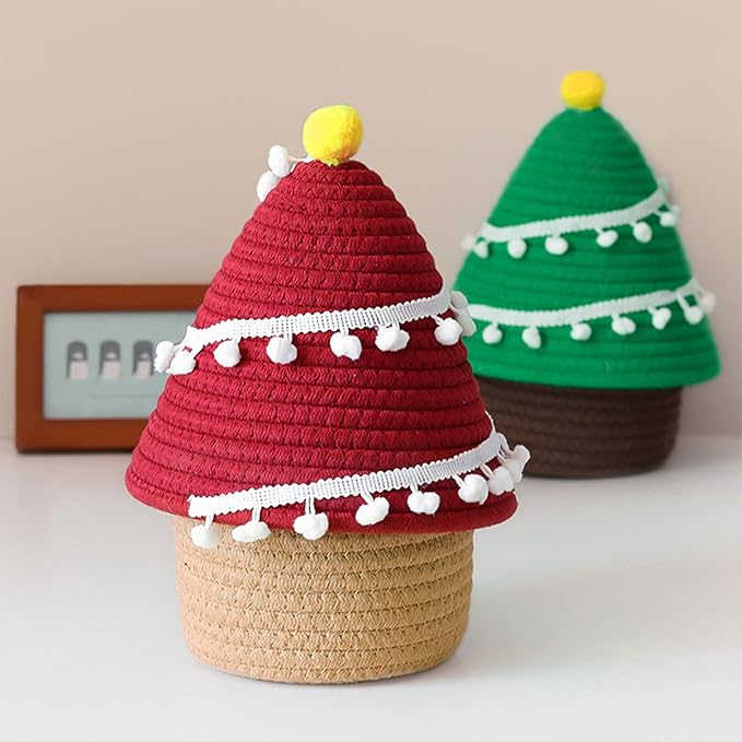 Cotton Thread Christmas Tree Storage Basket With Cover Organization For Makeup Toy Organizer Holder Woven Storage Baskets For Organizing
