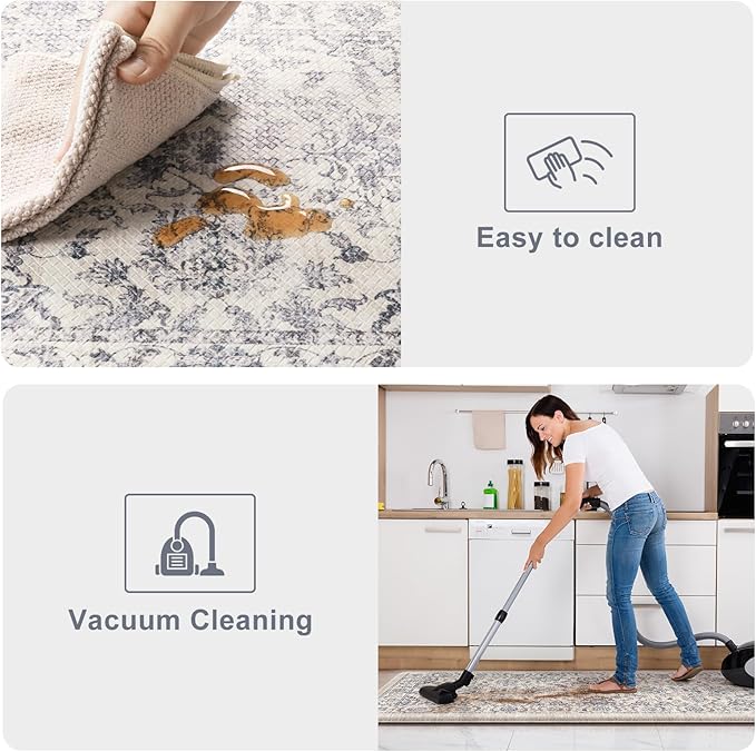 KIMODE Kitchen Anti Fatigue Mat,Ergonomic Standing Kitchen Rugs Sets of 2,Boho Kitchen Rug Stain Resistant,Non Slip Waterproof Kitchen Sink Rug,Blue 20"x47"+20"x32"