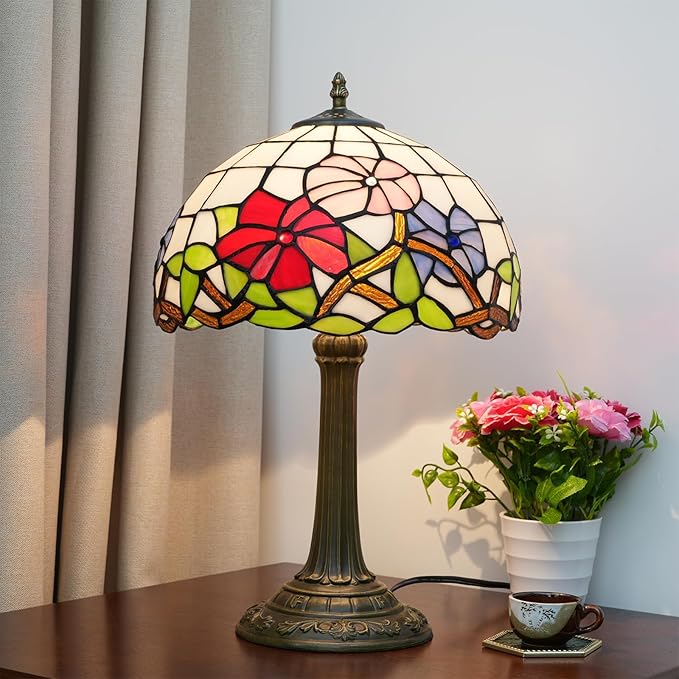Tiffany Lamp Stained Glass lamp Bedside Table Lamps for Living Room Bedroom Dorm Kitchen Home Decor Festival Birthday Gift,12 inches Morning Glory