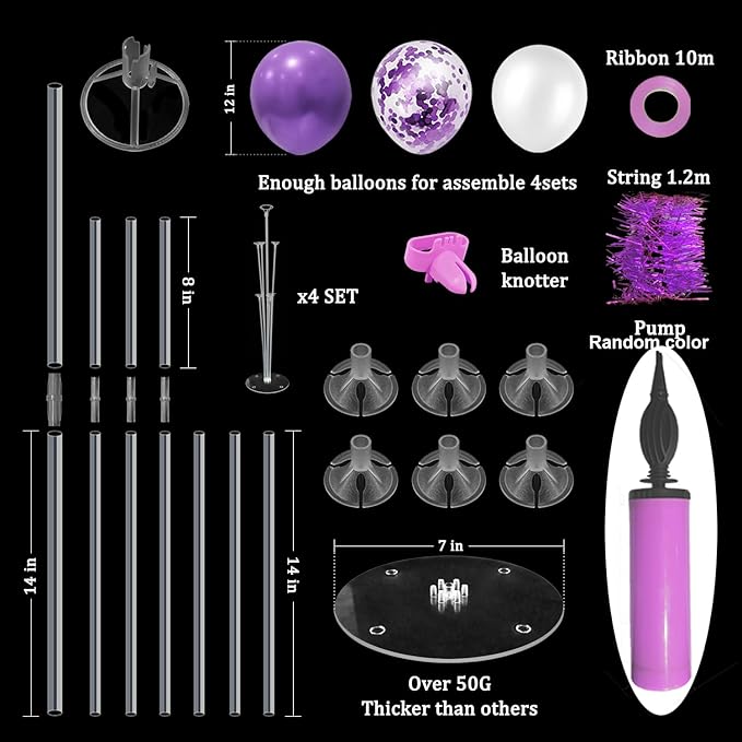 ZJDHPTY Purple Balloon Stand Centerpiece Table Decorations for Birthday Bridal Shower Wedding Engagement Mother's Day Graduation Halloween Party Decorations New Years Eve 2026(Purple set4)