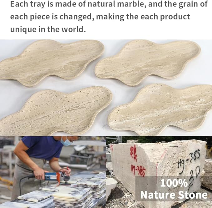 Handcrafted Travertine Decorative Tray, Cloud Shaped Tray for Vanity, Unique Trinket Dish for Jewelry Ring Necklace, Natural Stone Key Tray for Entrance Living Room Vanity (Beige 11.8" x 6.3")