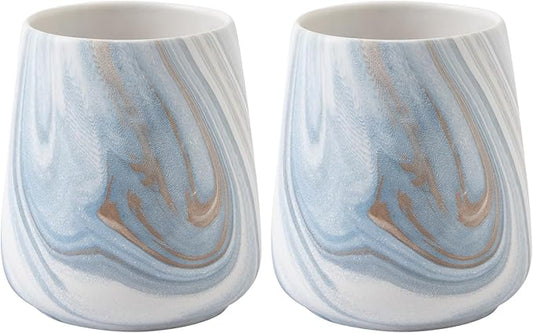 2Pcs Toothbrush Holder for Bathroom - Marble Blue Ceramic Tooth Brushing Holders Set, Toothbrush Cup & Toothpaste Organizer for Bathroom Countertop, Makeup Brush Holder, Pen Holder for Home Storage