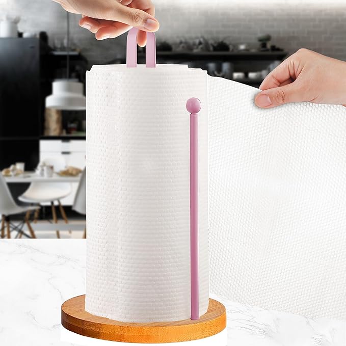 Wood Paper Towel Holder Countertop, TONLEA Kitchen Paper Towel Holder FreeStanding with Non-Slip Base for Kitchen and Bathroom Organization
