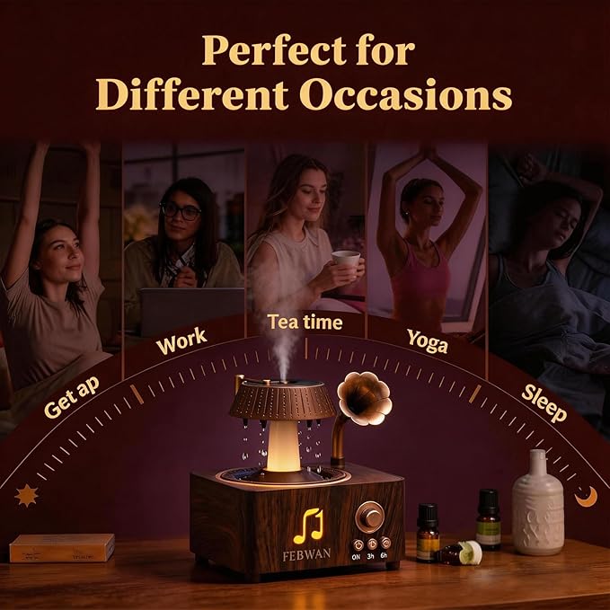 White Noise Aromatherapy Diffuser, Essential Oil Diffuser with Rain Sound, Bluetooth Speaker, Humidifier for Baby Sleep, Yoga, Nursery, Anxiety Relief, Timer, Remote, 250ML