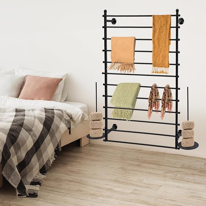 12-Layer Ribbon Holder Organizer Rack Wall Mounted Wrapping Paper Storage Rack Ribbon Dispenser Holder Wrapping Station Display Racks for Craft Room Florist Cake Shop(Black)