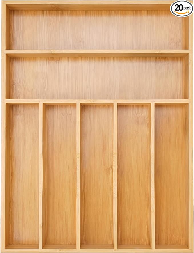 Besilord Silverware Organizer Kitchen Drawer Organizer Utensil Organizer Bamboo Silverware Holder Cutlery Organizer in Drawer Flatware Organizer Tray(7 slots, Natural