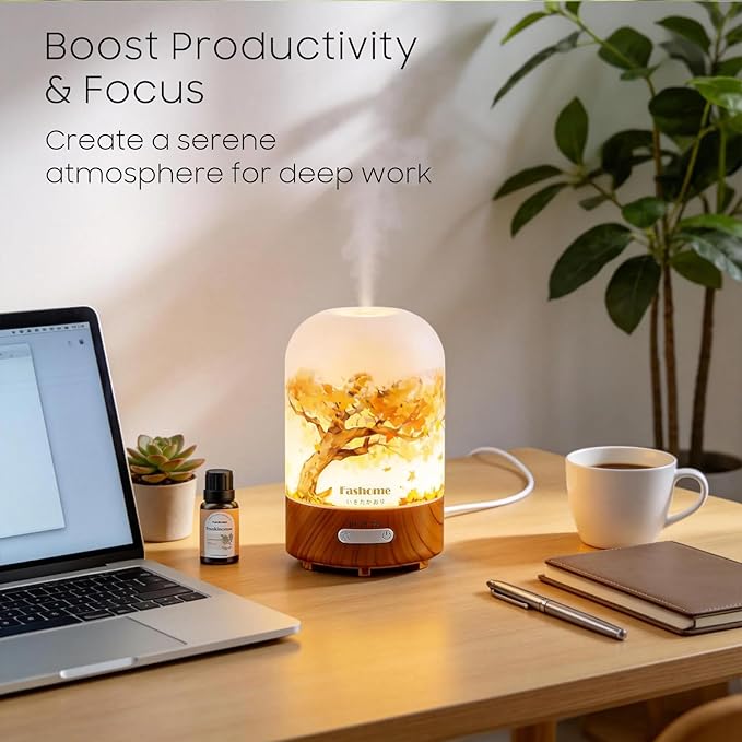 Essential Oil Diffuser, Hand Blown Glass Aromatherapy Diffuser, Ultrasonic Cool Mist Scent Aroma Humidifier, Diffuser Oil Machine Whisper Quiet with Auto Shut-Off for Home Bedroom Office(<25dB)