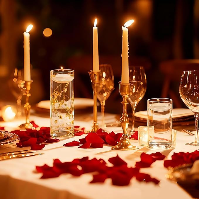 UDU 3 Set Glass Cylinder Vases for Centerpieces with 20000 Vase Filler 6 White Floating Candles 2 Pearl String for Wedding Party Home Table Decoration