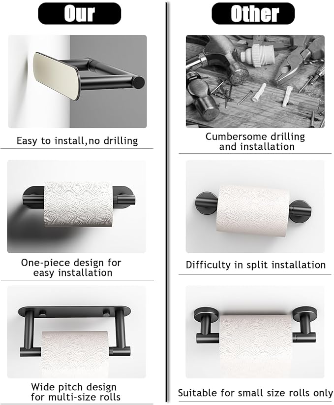 Black Toilet Paper Holder - Bathroom Toilet Paper Holder Adhesive or Screw Wall Mounted Swivel Snap Lock Design Fits Anywhere Stainless Steel Bathroom Tissue Roll Holder