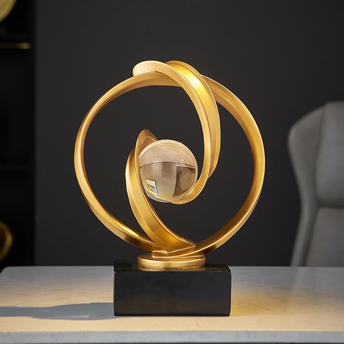 Modern Gold Statue Decor for Living Room, Abstract Art Sculptures Home Décor Accents for Coffee Table TV Stand Bookshlf, Resin Decorations for Dining Room Office Bedroom