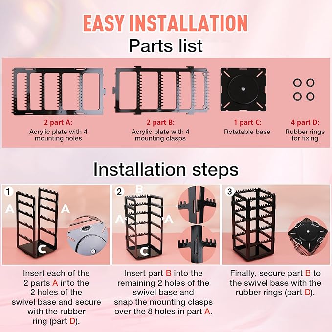 17Dec 360 Rotating Earring Holder Organizer Stand,5 Tiers Acrylic Jewelry Organizers and Storage,Stud Earring Organizers and Storage,212 Holes and 212 Grooves for Earrings Necklaces chain bracelet