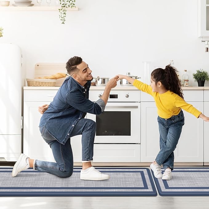 Mattitude Kitchen Mats Set of 2 Cushioned Rugs 0.47 inch Thick Anti-Fatigue Mats for Kitchen Floor,Waterproof Non-Slip Mats and Rugs Set for Office,Floor,Laundry 17.3"×29"+17.3"×59",Blue
