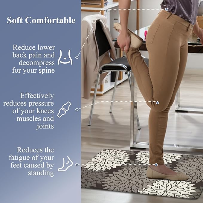 HEBE Anti Fatigue Kitchen Rugs Sets of 2, Non Slip Kitchen Mats for Floor, Waterproof Cushioned Comfort Standing Carpet for Kitchen Sink, Home Office, Laundry Room