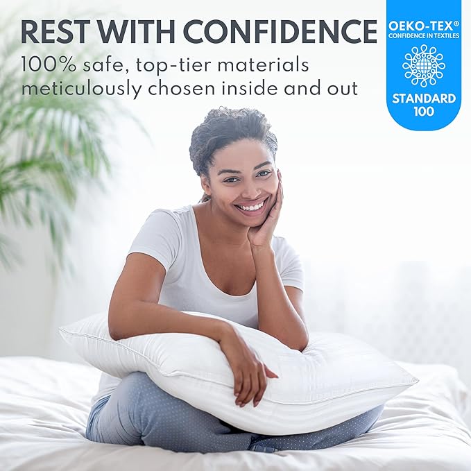 Standard Size Bed Pillows Set of 2 - Breathable Premium Down Alternative Pillows for Side, Back, and Stomach Sleepers Hotel Quality Fluffy Soft Microfiber Fill Cooling Skin-Friendly