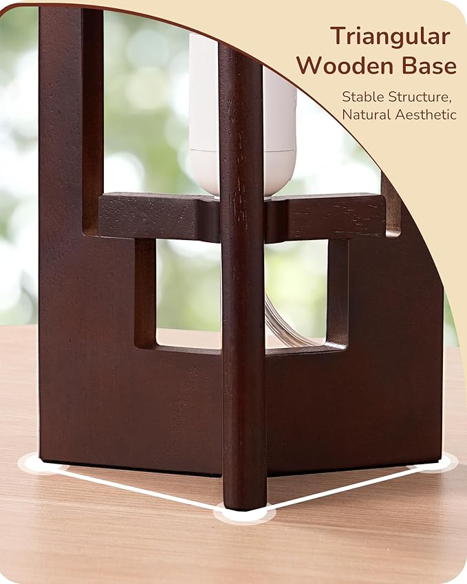 EDISHINE 13.5" Small Table Lamps, Walnut Wood Cylinder Bedside Lamp for Bedroom, Beige Linen Shade, Corner Modern Nightstand Lamp for Living Room, On-Off Switch, E26 Base (Bulb Not Included), 2Pack