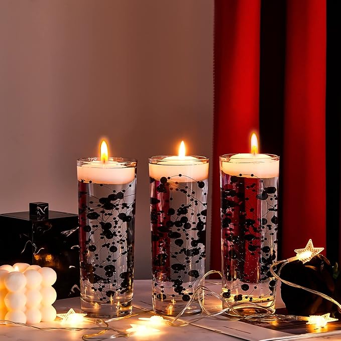 Tondiamo 24 Pcs Artificial Pearl String for Floating Candle Faux Pearls Beads String Garland Centerpiece Decoration for Vases Filler Wedding Spring Holiday Party Decor(Black)
