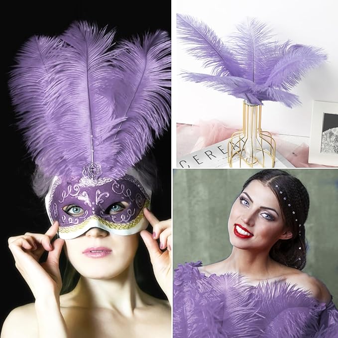 30pcs Light Purple Ostrich Feathers Natural Bulk 8-10in（20-25cm） Vase Craft Wedding Home Party Centerpieces Christmas Day Decoration
