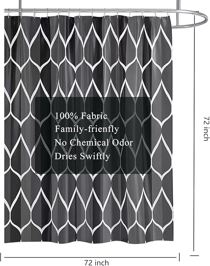 LLSCL Fabric Shower Curtain Liner with Magnets, Black Grid Waterproof Hotel Quality, 72 x 72 Machine Washable