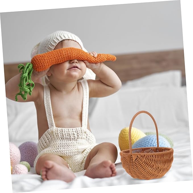 Luxshiny 4pcs Rectangular Mini Easter Basket Woven Storage Holder with Handle for Candy Cookies and Home Decoration for Boys and Girls and Friends Adds Natural Atmosphere