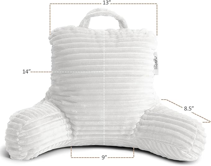 Nestl White Reading Pillow with Bed Desk for Laptop and Writing, Luxe Cut Plush Back Pillow for Sitting Up, Back and Arms Adjustable Support for Kids and Teens, Foldable Lap Desk for Bed 19x11”
