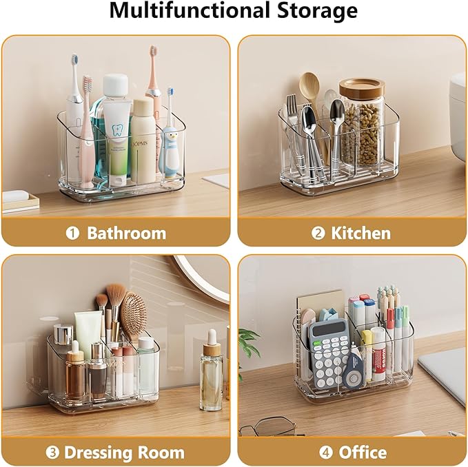 Toothbrush Holders for Bathroom Countertop Organizer, 5 Slots Large Capacity Electric Toothbrush Holder Wall-Mount for Space Saving, Tooth Brush and Toothpaste Holder with Dividers for Easy Clean