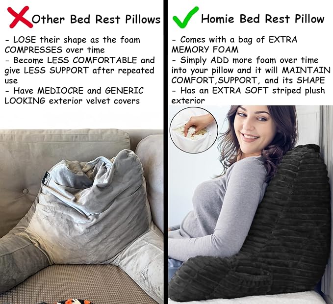Homie Reading Pillow with Reading Light and Wrist Support, Has Arm Rests, and Back Support for Bed Rest, Lounging, Reading, Working on Laptop, Watching TV (Black)