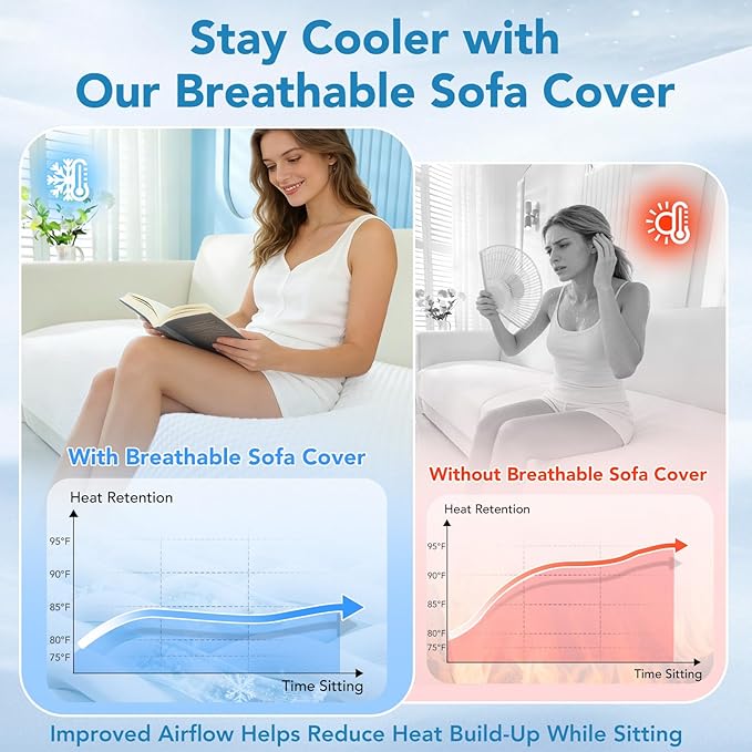 Non Slip Cooling Couch Cover for Seat, Pet Friendly Couch Protector for Dogs&Pets,Breathable Sofa Cushion Cover for 2–3 Seater Couches,Soft Washable Sofa Pad for Leather&Fabric Sofas,White,25.6"×70.9"