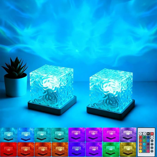2Pack Aurora Ocean Wave Lights Projector, Cordless Rechargeable 16 Colors 4 Modes Northern Lights Dimmable Ambient Mood Lighting,Color Changing Night Light for Bedroom Shower (Large)