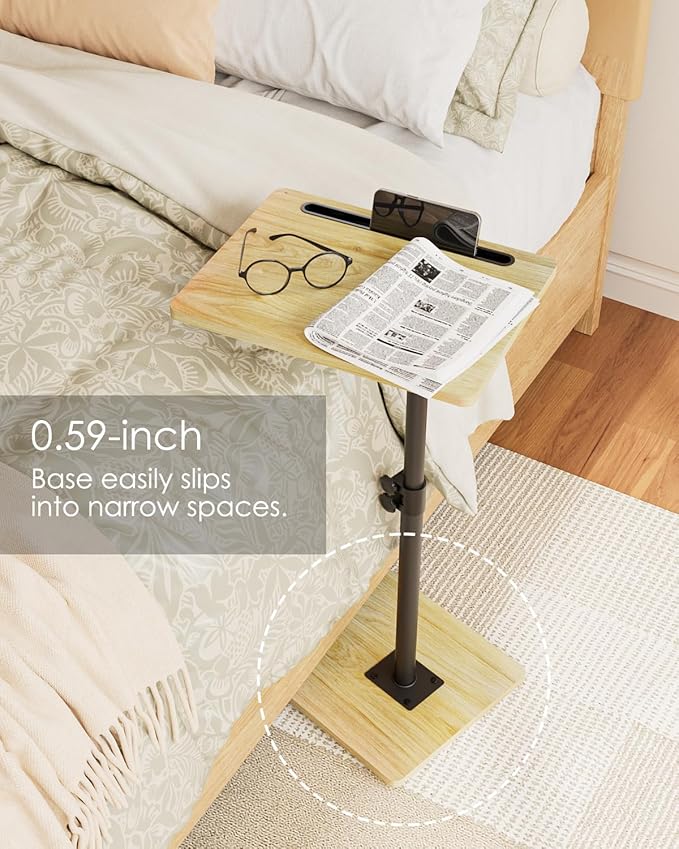 Masupu Sofa Arm Tray Table - 360° Swivel Height Adjustable End Table, Small Snack Side Table for Couch, C Shaped Table for Bed, Chair or TV Tray Table(Natural)