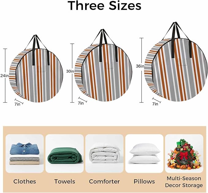 Storage Bag Orange Stripes Round Storage Totes Bins Closet Organizers with Zippers & Handle Grey Striped Lines Clothes Storage Container for Bedroom Dorm Space Saving Packing Supplies Moving Bags