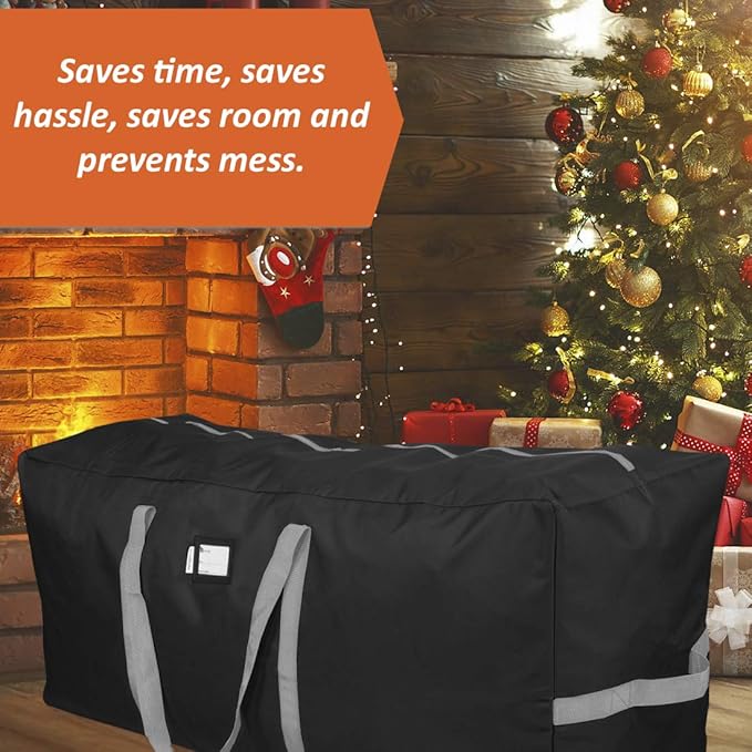 Primode Heavy Duty Christmas Tree Storage Bag, Fits Up to 9 Ft. Tall Disassembled Trees, 25" H X 20" W X 65" L, Durable 600D Oxford Material, Heavy Duty Xmas Storage Container (Black)