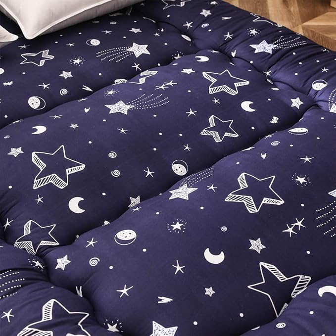 MAXYOYO Navy Star Futon Mattress Japanese Floor Mattress Tatami Floor Mat Foldable Cushion Portable Camping Mattress Kids Sleeping Pad Floor Lounger Couch Twin Size