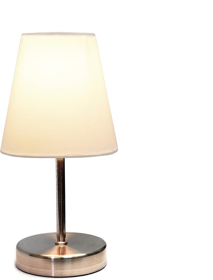 Simple Designs LT2013-WHT Mini Basic Sand Nickel Table Lamp with Fabric Shade, White