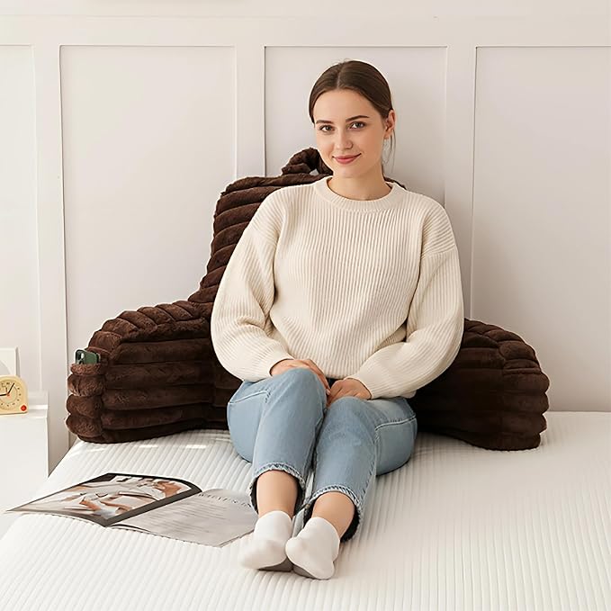 Yaoshuho Large Reading Pillow for Adults, Back Support Pillow for Sitting Up in Bed with Arms, Couch for Lounging Bedrest, Coffee