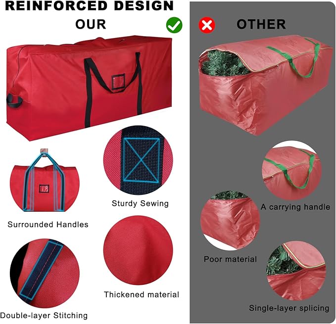 Christmas Tree Storage Bag, 600D Oxford Extra Large Moving Bags, Fits Up to 7.5 Ft Artificial Trees, Heavy-Duty Waterproof Christmas Decorations Storage Bags(PURE RED)