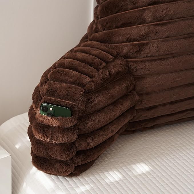 Yaoshuho Large Reading Pillow for Adults, Back Support Pillow for Sitting Up in Bed with Arms, Couch for Lounging Bedrest, Coffee