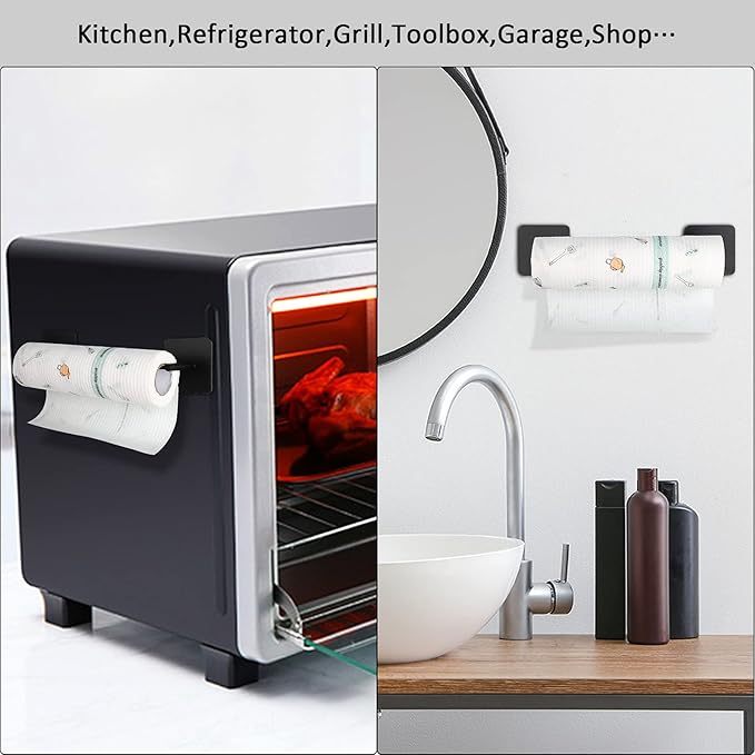 Paper Towel Holder Black Magnetic Mount Paper Tower Bar with Strong Magnetic Backing - for Kitchen,Refrigerator,Grill,Toolbox,Garage,Shop