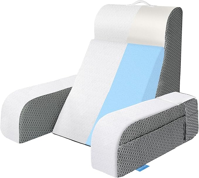 Kayfia Reading Pillow, 10 in 1 Back Pillow for Bed Sitting up with Detachable Arms Rest, Back Rest Pillow with Gel Memory Foam, for Reading/Gaming/Working in Bed or Couch 21'', White