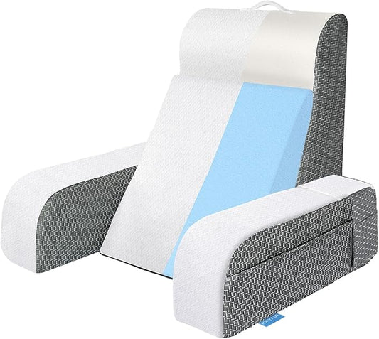 Kayfia Reading Pillow, 10 in 1 Back Pillow for Bed Sitting up with Detachable Arms Rest, Back Rest Pillow with Gel Memory Foam, for Reading/Gaming/Working in Bed or Couch 21'', White