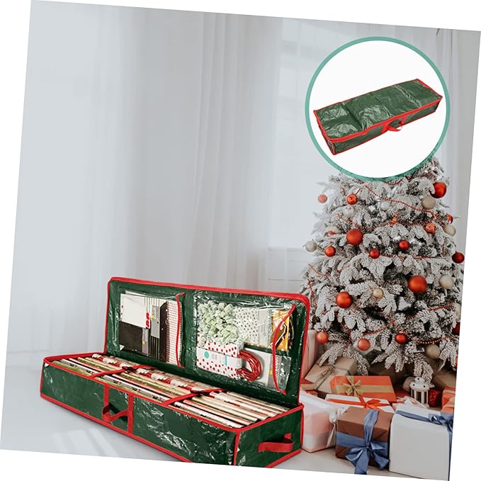 Christmas Wrapping Paper Storage Organizer Portable Under-Bed Gift Packing Bag Capacity for Holiday Wrapping Supplies Festive Design for Home Organization